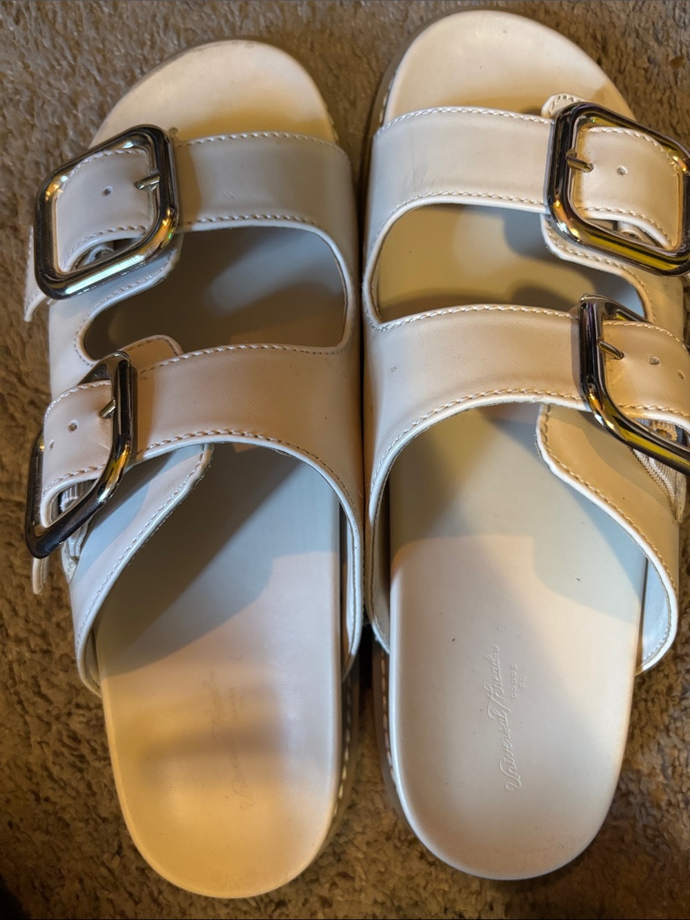 Universal Thread White Double-Buckle Slide Sandals